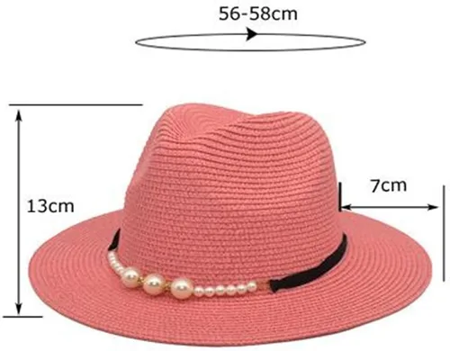 Vista 2 de Moda Primavera Verano Protector Solar Cap Pearl Accesorios Sombrero de Sol Ala Ancha Retro Jazz Top Hat Mujer Sombrero de paja