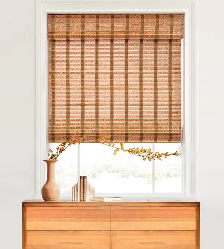 Vista 40 de LazBlinds - Cortinas romanas de bambú personalizadas sin cordón, tratamiento de ventana con filtro de luz, persianas enrollables de bambú retro