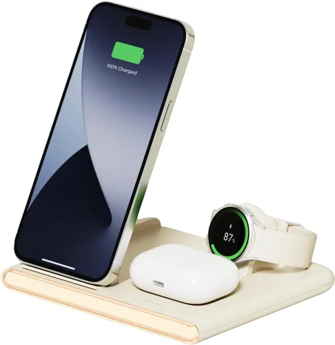 Vista 12 de mooas Flip Square - Cargador inalámbrico 3 en 1 con carga rápida, luz nocturna de 2 colores, compatible con iPhone 13/14/15, Galaxy S22, S23, S24