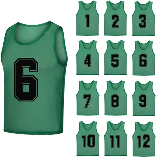 Vista 11 de Paquete de 12 (1-12) Pinnies/baberos de entrenamiento de fútbol/camisetas de baloncesto para niños, jóvenes y adultos