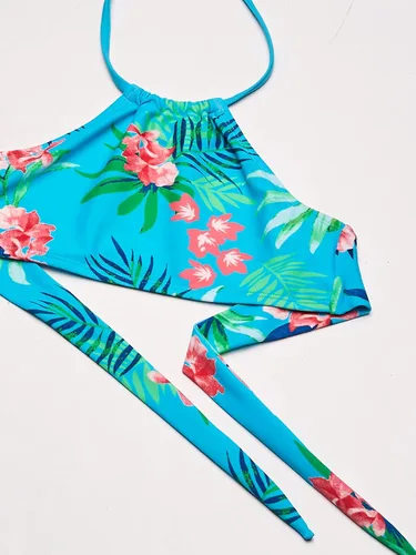 Vista 3 de Kanu Surf Mahina bikini halter de 2piezas para niñas, traje de baño para playa
