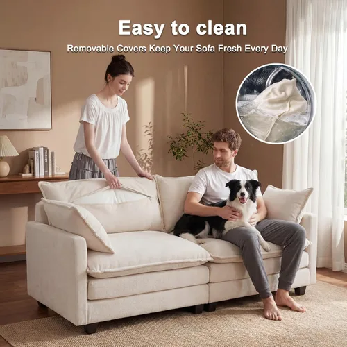 Vista 6 de Juego de sofá de felpilla Cloud de 77 pulgadas con almohadas, sofá biplaza de asiento profundo para apartamentos, ahorro de espacio de 2 plazas