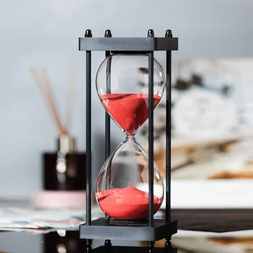 Vista 7 de Temporizador de reloj de arena grande de 60 minutos, marco negro decorativo con arena negra