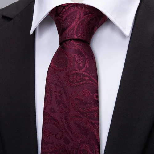 Vista 101 de Barry.Wang - Juego de corbata de seda para hombre, diseño de cachemira, pañuelo y gemelos de bolsillo