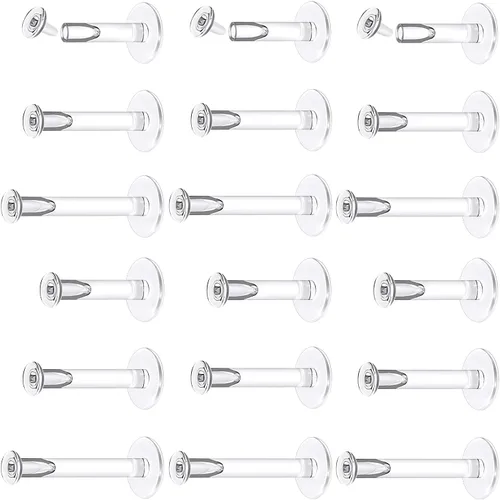 Vista 8 de Cisyozi Piercing de nariz de plástico transparente de 0.71 oz y 0.71 onzas para cirugía, flexible y plano superior, piercing acrílico flexible