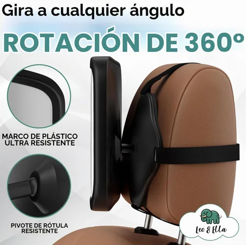 Vista 2 de Leo&Ella Espejo de coche para bebé, tamaño mediano, con montaje ajustable de 360°, visión infantil ultra transparente, inastillable, montaje