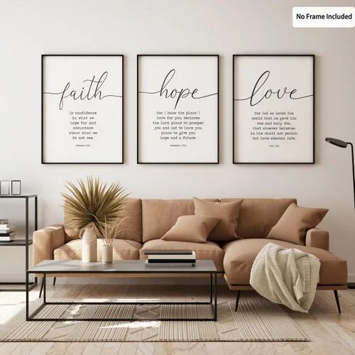Vista 4 de Lienzo con versículo bíblico con citas de fe, esperanza, amor, decoración de pared, escritura, amor, arte de pared para sala de estar, arte de pared