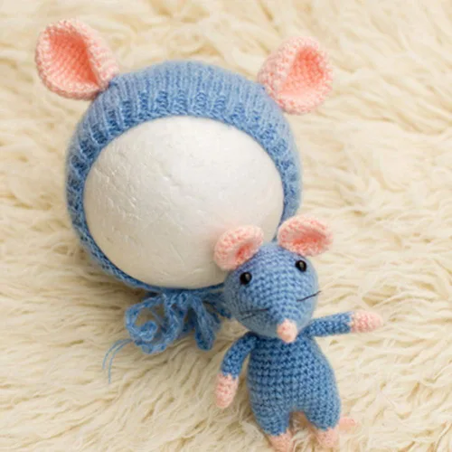 Vista 3 de Vemonllas Accesorios de fotografía para recién nacidos, trajes para niños y niñas, accesorios de punto para fotos de bebé, sombrero de ratón