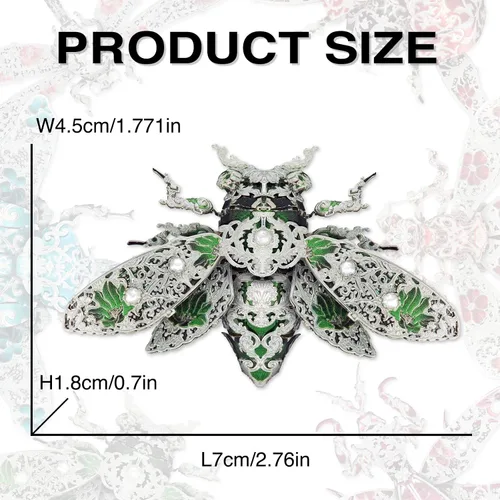 Vista 5 de Piececool Rompecabezas 3D de metal para adultos, modelo Cicada 3D, kits de construcción con temática de insectos, broche de moda de animales