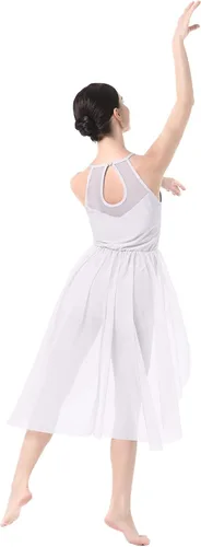 Vista 6 de Vestido de baile lírico para mujer, diseño de flor halter, disfraz de baile contemporáneo, vestido de ballet para adultos