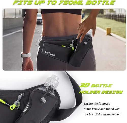 Vista 6 de Cinturón para Correr, Cinturón de Hidratación Impermeable con Soporte para Botella de Agua, Riñonera Reflectante Ajustable Compatible para Teléfono