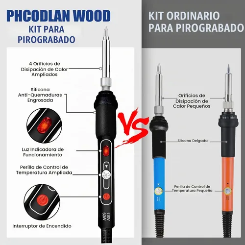 Vista 2 de Kit de Combustión de Madera, 163 Piezas de Herramienta de Quemador de Madera con Letras y Números, Pluma de Pirografía con Control de Temperatura
