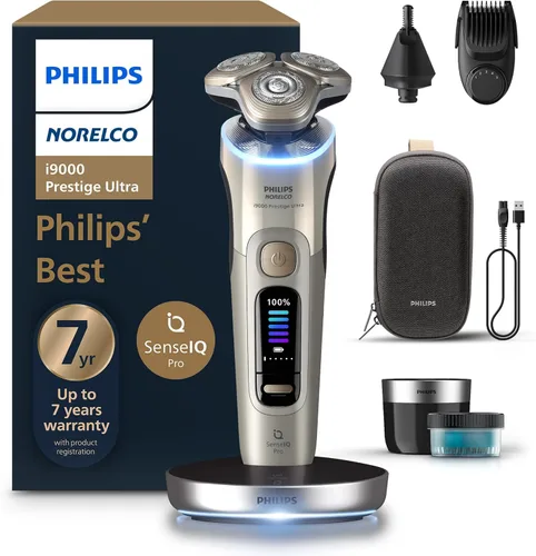 Vista 9 de Philips Norelco Shaver i9000 Prestige Ultra, afeitadora eléctrica en seco y húmedo, tinta negra, tecnología SenseIQ Pro, sistema de triple elevación