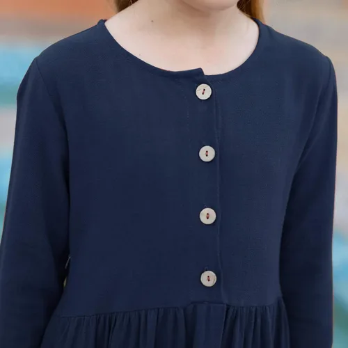 Vista 5 de Gorlya - Vestido de manga corta con botones y cintura plisada para niñas de 4 a 12 años