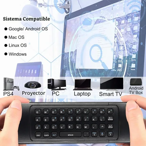 Vista 2 de Control remoto MX3 Air Mouse, 2.4G multifuncional mini teclado inalámbrico Air Mouse remoto para Android Smart TV Box, 3-Gyro y 3-Gsensor, proyector
