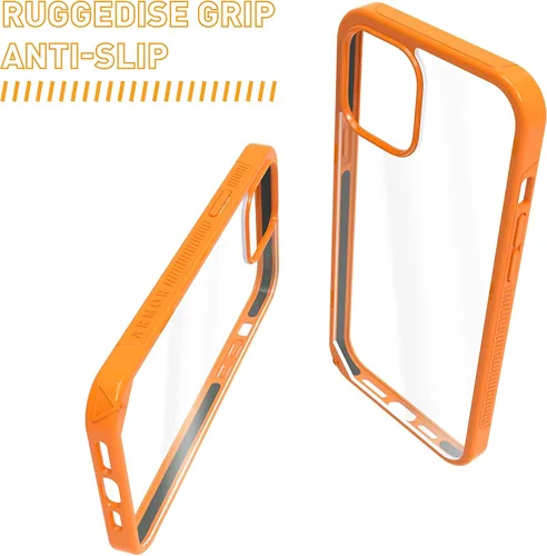 Vista 7 de Armor Signature - Funda para iPhone 12 Mini, color naranja con cinta gris