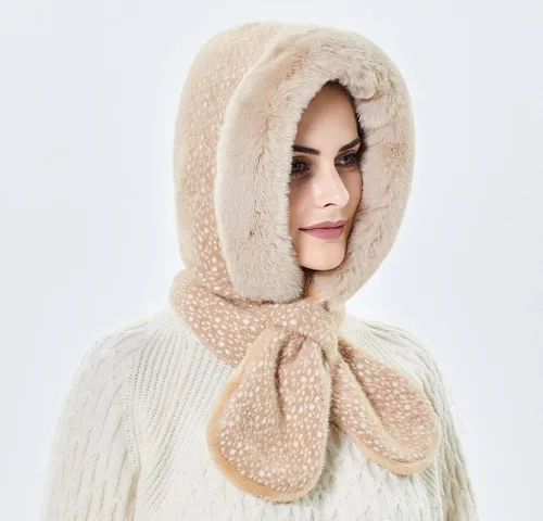 Vista 2 de Gorros de invierno para mujer, pasamontañas, bufanda, para clima frío, conjunto para mujer, gorro con capucha