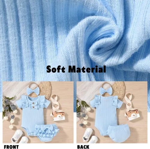 Vista 40 de Aalizzwell Body de manga corta para bebé niña con pantalones cortos acanalados