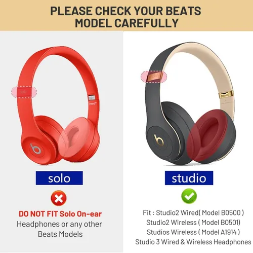 Vista 2 de Studio 2 - Almohadillas de repuesto para auriculares Beats Studio 2 y Studio 3 con cable e inalámbricos, almohadillas de espuma viscoelástica