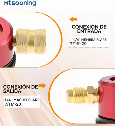 Vista 2 de Herramienta de purga de nitrógeno, regulador de flujo de metal ajustable con ajuste de llamarada de 1/4