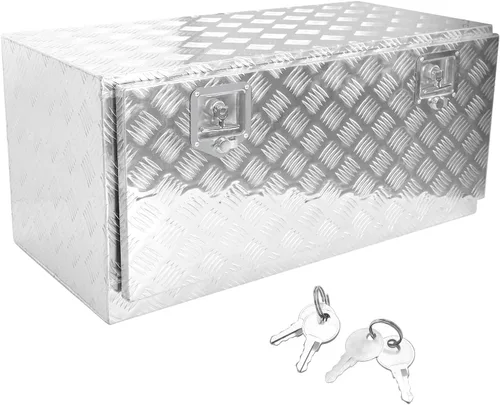 Vista 9 de Caja de herramientas de aluminio resistente de 16 x 7.5 x 10 pulgadas, caja de herramientas de camión con patrón de 5 barras de banda de rodadura