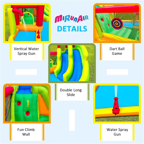 Vista 3 de MIRUNAIR Casa inflable de rebote con toboganes, tobogán acuático inflable para niños en el patio trasero, parque acuático de rebote con soplador