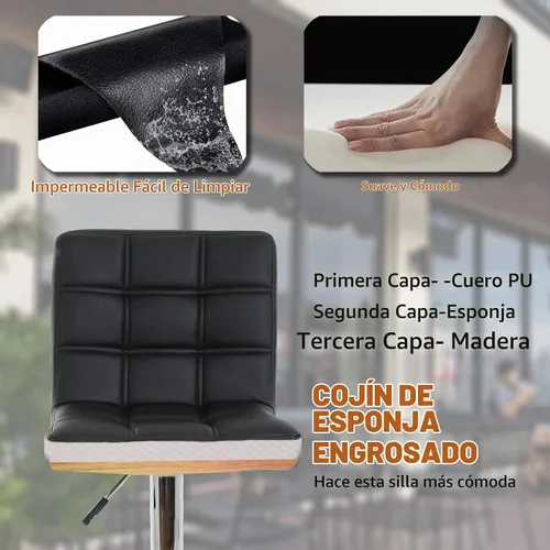 Vista 8 de BestOffice Taburete de bar moderno, juego de 2 taburetes de bar de altura ajustable de altura de mostrador, taburete giratorio de cuero PU, sillas