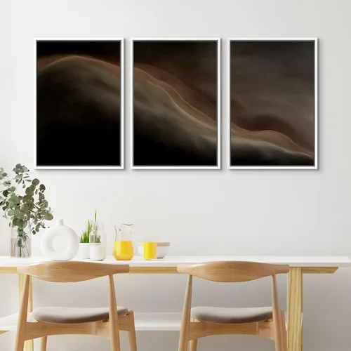 Vista 212 de SIGNFORD - Set de obras de arte en lienzo enmarcado para pared, ilustraciones abstractas de neblina del desierto en tonos neutros beige y marrón