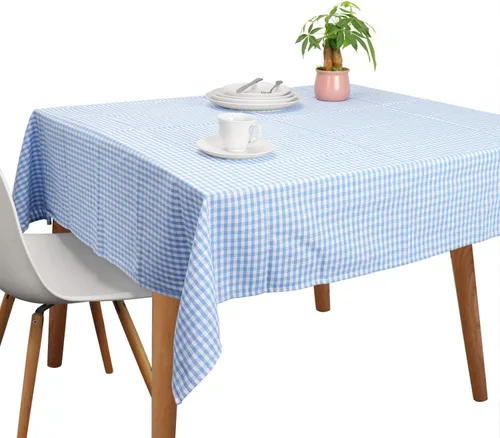 Vista 9 de Manteles, Cubiertas de Mesa Rectangulares Vintage de Algodón Puro a Cuadros Gingham, Manteles de Tamaño Grande para Navidad, Vacaciones, Hogar