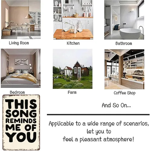Vista 7 de LAHUTK Póster de letreros divertidos con texto en inglés «This song reminds me of you», arte de pared de metal para oficina, dormitorio, bar
