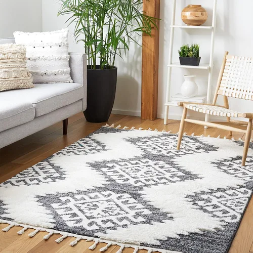 Vista 20 de SAFAVIEH - Alfombra de acento de la colección de borlas marroquíes Shag - 2'3" x 4', marfil y marrón, estilo bohemio, no suelta pelo y de fácil