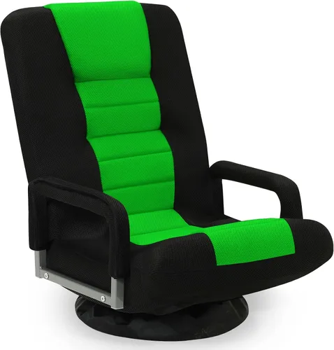 Vista 11 de Silla de juegos giratoria de piso con reposabrazos, sofá reclinable plegable de video con 6 posiciones ajustables, respaldo acolchado y cojín, sofá
