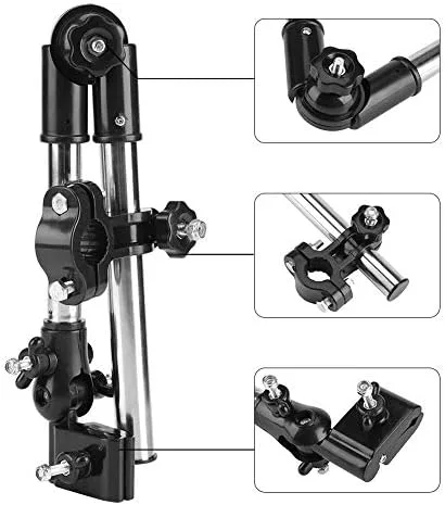 Vista 7 de Soporte de paraguas para cochecito, 360° ajustable para bicicleta, soporte elástico, soporte para cochecito de bebé, silla de cochecito (negro)