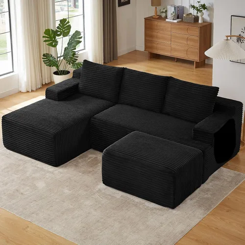 Vista 53 de Sofá modular Cloud de 95 pulgadas con otomana, moderno sofá nube en forma de U con asiento profundo, cómodo sofá de pana de 3 plazas, sofá de espuma