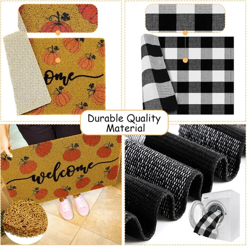 Vista 4 de Fabbay 2 tapetes de calabaza de otoño para puerta de Acción de Gracias, otoño, bienvenida, al aire libre, felpudo de calabaza en capas, alfombra a