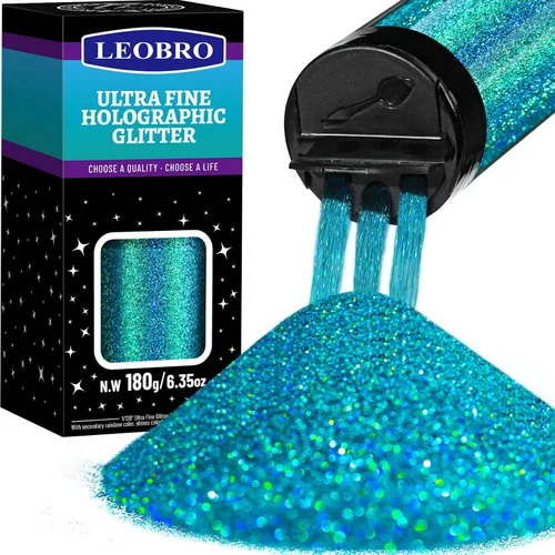 Vista 14 de Leobro - Brillantina plateada, 180g/6.35oz de brillo fino holográfico para resina, manualidades, vasos, uñas, cuerpo, diamante holográfico plateado