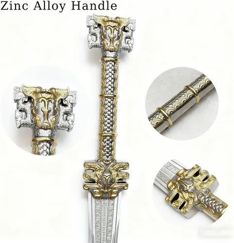 Vista 5 de Espada GuiHou de creación de los dioses de acero inoxidable de oro blanco de 28.3 pulgadas con vaina para colección, exhibición, cosplay