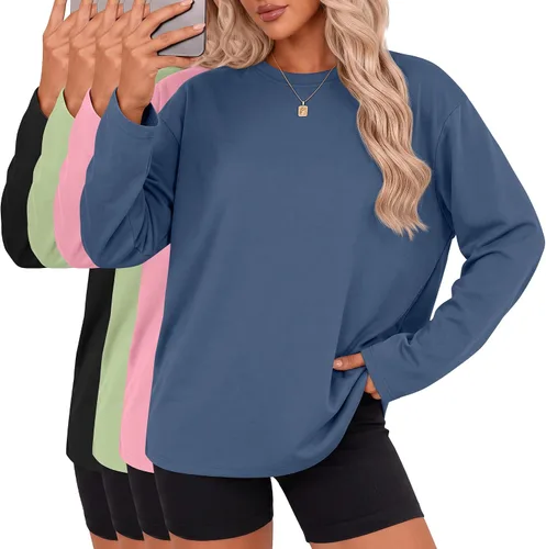 Vista 7 de Ficerd Paquete de 4 camisetas casuales de manga larga con cuello redondo