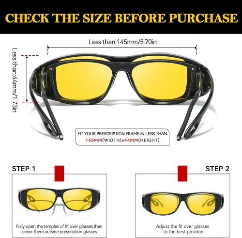 Vista 3 de TJUTR Gafas de conducción de visión nocturna para mujeres y hombres, lentes envolventes que se ajustan sobre lentes amarillas polarizadas