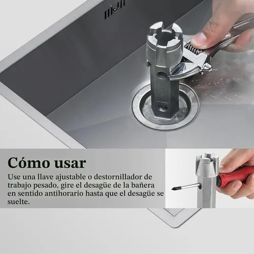 Vista 3 de Llave de desagüe de bañera, llave de drenaje resistente, llave de aleación de aluminio para instalar y quitar la mayoría de desagües de baño y ducha