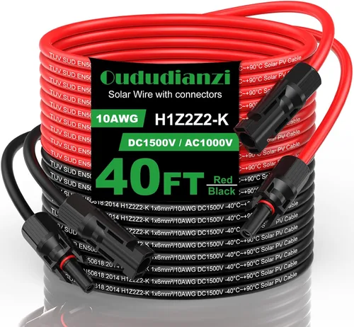 Vista 21 de Oududianzi Cable de extensión solar de 10 pies, cable solar de 10 AWG, cable fotovoltaico de cobre estañado de calibre 10, cables y conectores