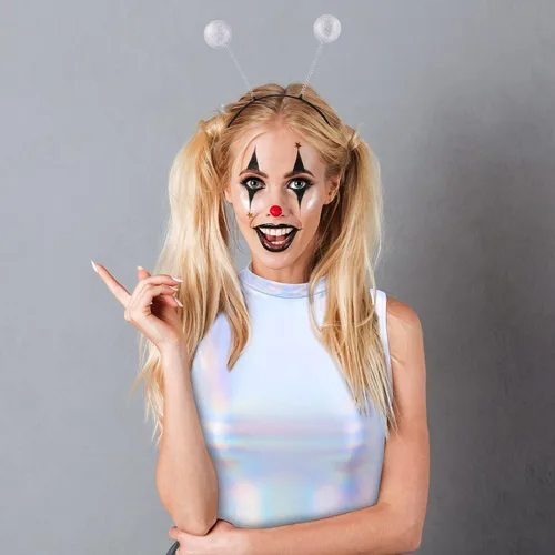 Vista 6 de Parte superior metálica sin mangas falda plisada con diadema para raves de Halloween cosplay