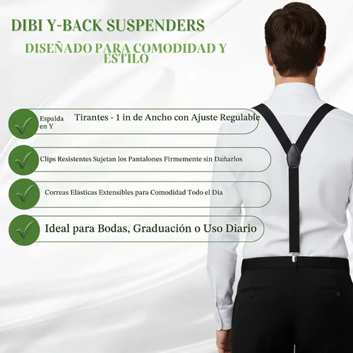 Vista 4 de Dibi Suspenders for Men Heavy Duty 1" Y-Back Adjustable Strong Metal Clips Negro