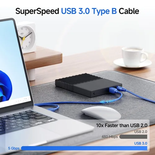 Vista 4 de Cable Matters cable USB 3.0 tipo A a B de máxima velocidad, Azul Azul / Patchwork