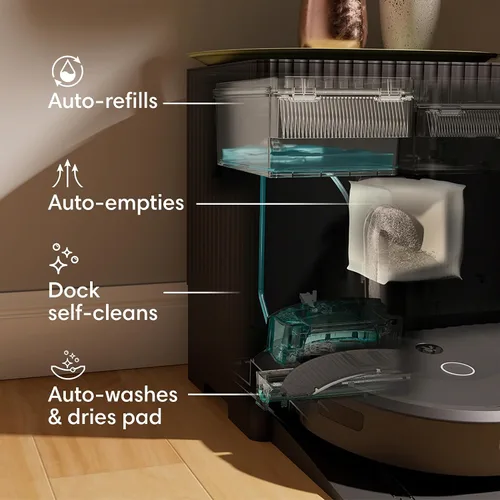 Vista 2 de iRobot Roomba Combo 10 Max Robot Aspirador y Trapeador + Base AutoWash (x0850) – Base multifuncional, cubo de recarga, lava y seca su almohadilla