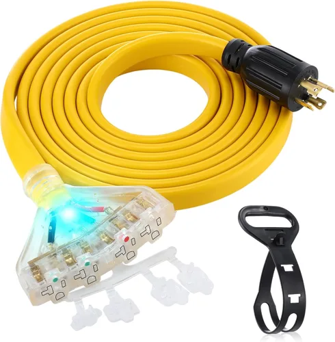 Vista 24 de Tellegloww Cable generador plano para RV NEMA TT-30p a 3X 5-20R/5-15R de 10 Negro