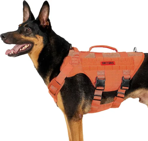 Vista 14 de OneTigris - Arnés táctico para perros pequeños, chaleco de perro pequeño sin tirones con asas, transpirable, arnés militar con sistema MOLLE, arnés