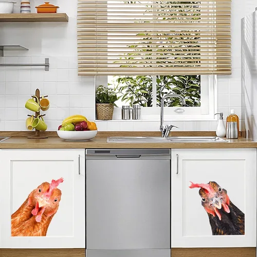 Vista 4 de Calcomanías de pared de pollo – Cabezas de pollo y calcomanías de coche – Divertidas calcomanías de pared para niños, cocina, dormitorio, sala
