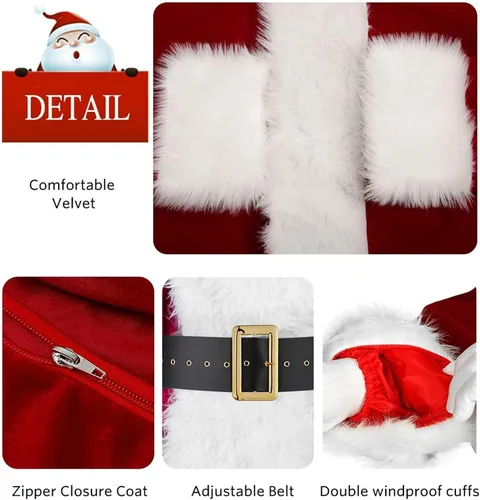 Vista 4 de AOSUYOU Santa Claus Costume For Men, 9PCS Deluxe Santa Suit Adults Men Santa Costume Christmas Santa Outfit