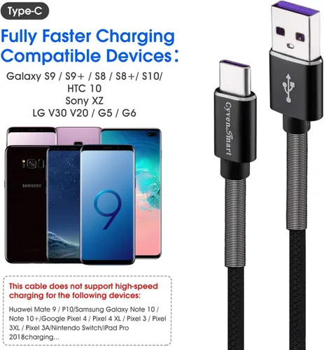 Vista 6 de [Paquete de 5 de 1 pie] Compatible con Samsung Galaxy S9 S10 S8 Plus Cable Cargador (Carga Rápida 3A), Cable Cargador TPE USB C Tipo C, USB A a Tipo